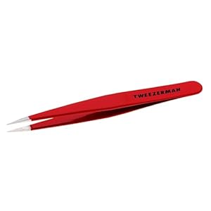 Tweezerman Stainless Steel Point Tweezer – Eyebrow Precision Tweezers, Facial and Ingrown Hair Removal (Signature Red)