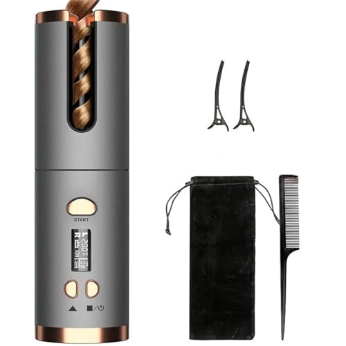Juego de rizador de pelo, rizador de pelo giratorio automático inalámbrico, rizador de pelo, varita de rizador automática inalámbrica giratoria de cerámica, varita rizadora recargable portátil