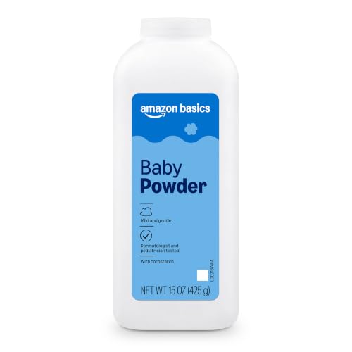 Amazon Basics Cornstarch Baby Powder, Hypoallergenic with Aloe and Vitamin E, 15 oz, 1 Pack