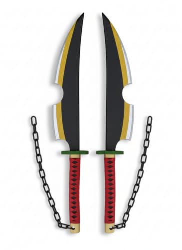 Set of (2 pc) 31.5 Fantasy Anime Foam Uzui Tengen Cosplay Prop Sword Blade Katana Costume LARP Friendly Safety (Black/Red)