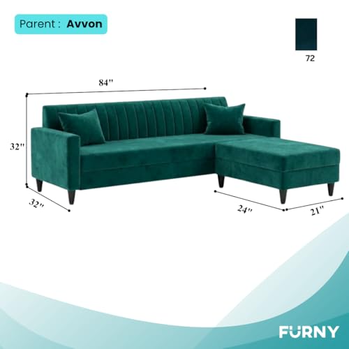 Image of Furny Aveira 4 Seater Fabric Sofa Set with Ottoman (Teal Green) | Soft Velvet Fabric | Modern Design | Comfortable Seating | Living Room Furniture