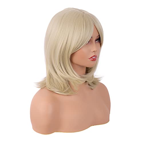 MapofBeauty 18 Inch/45 cm Layered Bangs Straight Synthetic Fiber Shoulder Length Hair Daily Use Wig (Blonde) - Image 2
