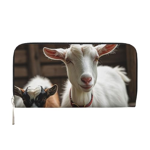 Pu Leather Wallet For Women Girl, Zip Around Credit Card Holder Cute Goat Long Wallet Clutch Purse Waterproof Travel Handbag