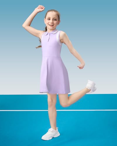 Gogokids Girls Tennis Dress Sleeveless Quick-Dry Kids Golf and Athletic Workout Outfit with Polo Collar for 6-14Y4