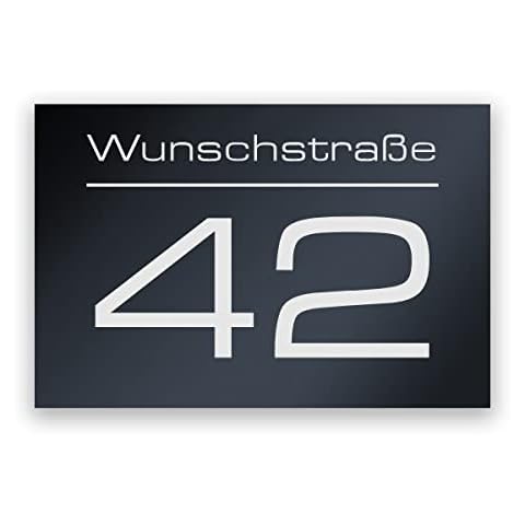 Hausnummer Anthrazit mit Gravur Straßenname und Nummer personalisiert Hausnummernschild RAL 7016 - Acrylglas wetterfest und UV-beständig - 150 x 100 mm Cover