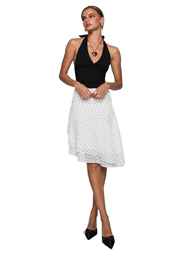 Princess Polly Evanescence Asymmetrical Midi Skirt White/Polka Dot