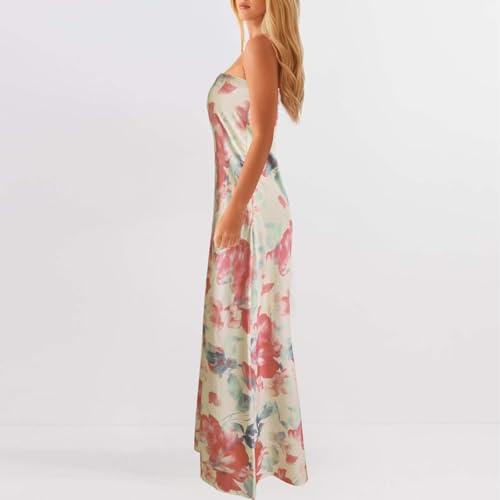 Image of Women Y2k Strapless Maxi Dress Summer Backless Floral Long Tube Dress Off Shoulder Cocktail Party Dress
