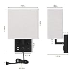 BTY Modern Wall Sconces Set of 2, Wall Lamps Bedroom Plug in with USB Charging Ports AC Socket Sconces Wall Lighting for Living Room Hallway, Black(2 Bulbs Included) - Image 2