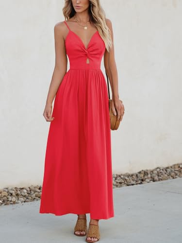 Image of CUPSHE Women Casual Dress Beach Sleeveless V Neck Summer Cutout Spaghetti Straps Formal Maxi Sun Dresses