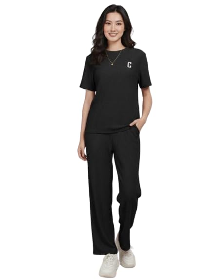 Women Self Design Night Suit Set | Soft & Comfortable Short Sleeve Top with Relaxed Fit Pajama Pants | Stylish Loungewear Co-Ord Set for Daily & Sleepwearr-picture-42