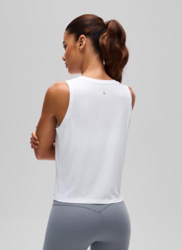Image of CRZ YOGA Pima Cotton Cropped Tank Tops for Women Workout Crop Tops High Neck Sleeveless Athletic Gym Shirts