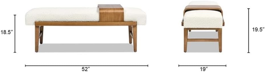 Pemberly Row 52" Modern Telephone Bench, Rubberwood Frame with Sliding Shelf, Ivory Boucle Upholstered Seat, Minimalist Design for Entryway, Bedroom or Living Space, 400 lb Capacity