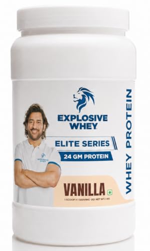 Image of Explosive Whey Elite Series Whey Protein - Trusted by M.S. Dhoni | 24g Protein per Scoop | Premium Concentrate Sport Supplement for Enhanced Muscle Growth and Recovery | Vanilla - 1kg (30 Servings)
