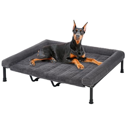 Veehoo Lit Chien Sureleve XXL Dehoussable Lavable, Moelleux Transat Chien avec Coussin Amovible, Lit Ccanapés Surélevé pour Chiens avec Pieds Antidérapants, Gris 150...