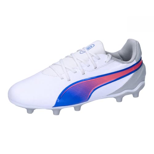 PUMA King Match FG/AG Jr, Zapatillas de Deporte Unisex niños, Puma White Bluemazing Flat Light Gray, 30 EU
