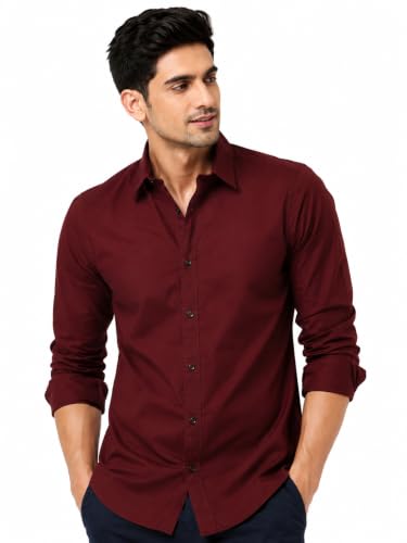 Image of Youth First Men's Cotton Blend Casual Shirt for Men | Regular Fit Solid Full Sleeve | Soft Comfortable Button-Down Collared Shirt for Office, Casual, Party & Formal Wear
