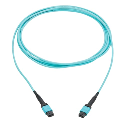 Image of Eaton Tripp Lite Series 4 Meter OM4 50 /125 Fiber Optic Cable, 100G Multimode (12F MPO /MPO-PC Female-to-Female) Type-B Polarity, OFNP Jacket, Aqua, TAA Compliant (N845B-04M-12TAA)