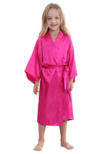 Timsophia Kids Satin Floral Kimono Robe-Flower Girl Bath Robe For Wedding Party Gift (Rose1, 6#(Height 35.4-39.4 Inches / 3-5 Years)) #TOP1