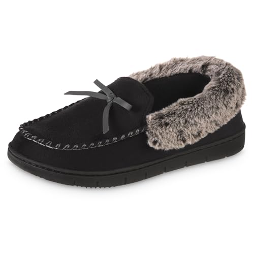 isotoner Women's Microsuede Moccasin Slippers Non-Slip, Indoor/Outdoor, Memory Foam, Machine Washable