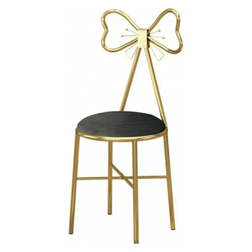 Creative - Silla de tocador con respaldo de mariposa para niñas, elegante taburete de maquillaje de piel sintética y terciopelo, elegante mueble de dormitorio gris oscuro, perfecto para tocador