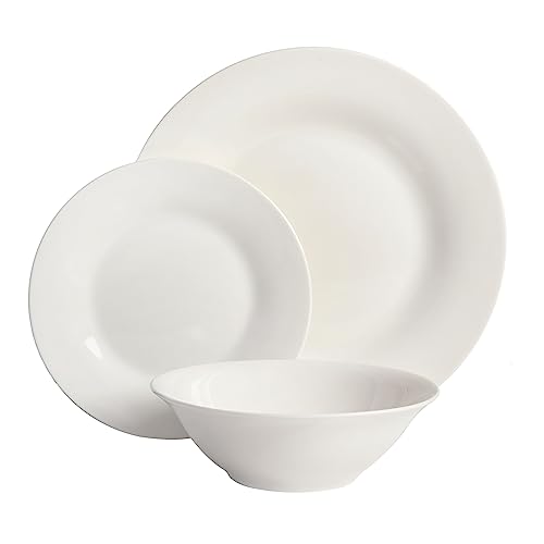 Image of Gibson Home Zen Buffet Round 12 Piece Porcelain Chip and Scratch Resistant Dinnerware Plates and Bowls Set, Scratch & Chip Resistant