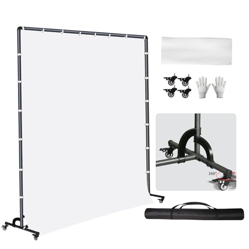 FEIFANTEAM 7 x 6,5ft beweglicher weißer Hintergrundständer mit Räder, weißer Bildschirm-Fotohintergrundstoff, verwendet für Studiofotografie, Partybühne, Produktporträtfotografie, Live-Übertragung