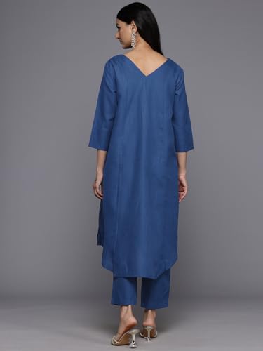 Image of Varanga Women's Violet Strap Kurta with Tonal Bottom & Printed Dupatta - Round Neck, Side Slit Design, Stylish & Comfortable
