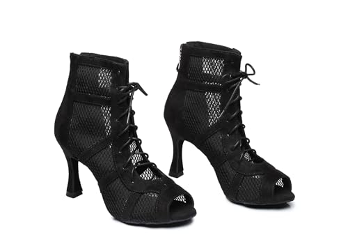 Image of Dance Practice Shoes for Women Mesh Ballroom Sandals Heels Party Prom Ankle Booties with Zip