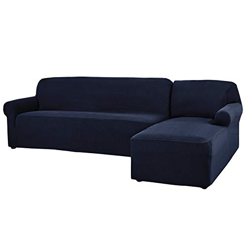 CHUN YI 2 Piezas Funda para Sofá en Forma de L, Protector a Prueba de Polvo para Sofá Esquinero, Estiramiento Sofá Cubiertas de Poliéster (Chaise Derecha, Azul Oscuro)