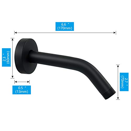 Nearmoon Shower Arm + Flange + Teflon Tape, Made Of 304 Stainless Steel, Shower Head Extension Extender Pipe Arm, Wall-Mounted For Fixed Bathroom Shower Head, Never Rust (6 Inch, Matte Black) #TOP1