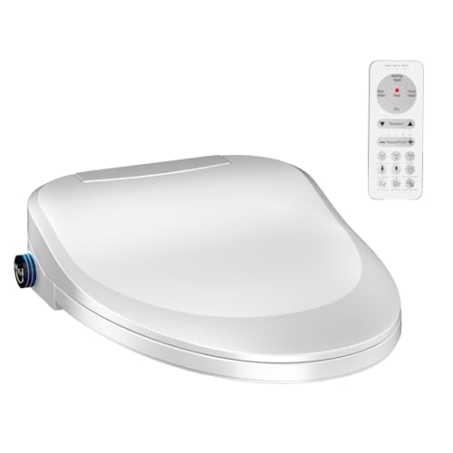 Image of Siemnr Smart Bidet Toilet Seat Elongated Cover Electric Slow Close Quiet Instant Warm Water Heated Self-Cleaning Nozzle Powerful Dryer Remote Anti-yellowing PP Materials