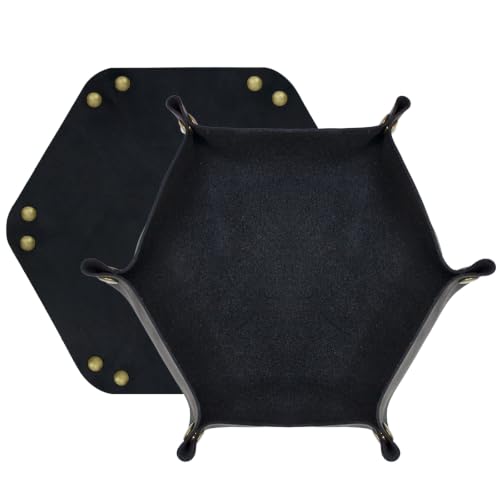 Image of boshiho Valet Tray for Men, Leather Jewelry Catchall Key Phone Coin Box Change Caddy Bedside Storage Box (Jet Black)