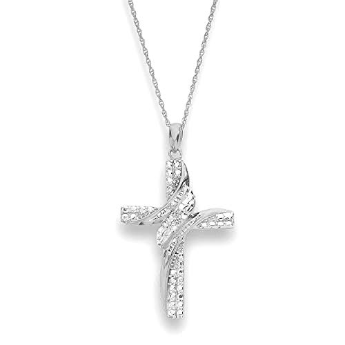 NATALIA DRAKE 1/20 Cttw Diamond Accent Cross Shape Necklace for Women in Rhodium Plated Sterling Silver (Color I-J/Clarity I2-I3)
