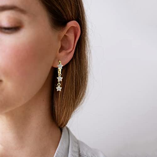 Dainty Huggie Hoop Earrings For Girls 18K Gold Plated Brass Cute Star Earrings Small Dangle Hoop Huggie Earrings Minimalist Hypoallergenic Jewelry Gifts For Women Girls Kids #TOP2