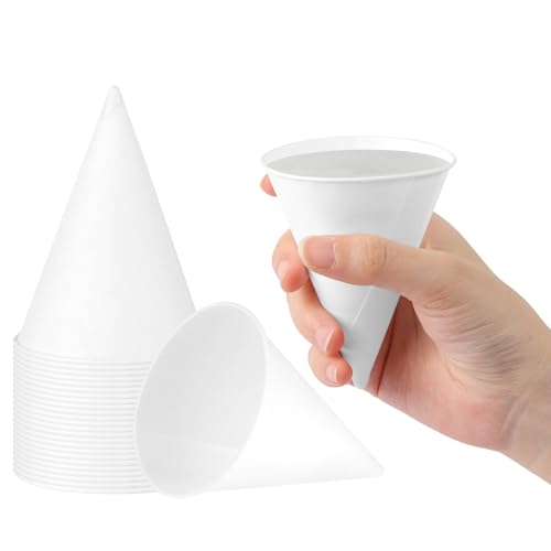 Yoodelife 4.5oz White Paper Cone Cups Disposable Cone Cups Small Dispenser Cup Leakproof Snow Cone Cups for Shaved Ice Water Cooler Events Quick Hydration & Efficient Cleanup Pack of 25