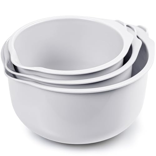KONZEPT Rührschüssel Set 3-teilig aus Kunststoff in Weiß – mit Ausgießer, Anti-Rutsch-Boden, stapelbar, mit Messskala, spülmaschinengeeignet – ideal zum Backen, Mischen & Aufbewahren