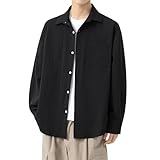 [W Wonyo] シワ加工 長袖シャツ メンズ 秋服 シンプル 無地 レギュラーカラー カジュアルシャツ 人気 トップス 製品洗い 上着 かっこいい服 薄手 軽量 さらさら速乾 ドライ しゃつ 大人 ロングスリーブ ブラウス ノーアイロン 羽織り オシャレ ゆったり 普段使い 人気 全6色 shirt for men 春 秋 black 2XL