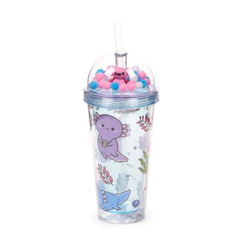 Puckator Adoramals Tasse isotherme à double paroi et paille avec breloques – Gobelet isotherme avec couvercles et pailles pour adultes et enfants – Tasse isotherme de voyage avec paille et patte
