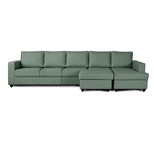 Image of Wakefit Sofa Set | 3 Year Warranty | Sofa 3 Seater, 3 Seater Sofa for Living Room, Wooden Sofa Set, 4 Seater + Right Aligned, Sofa for Living Room - Napper(Omega : Green)