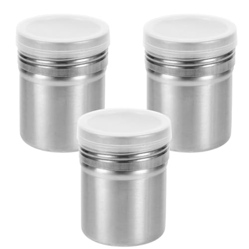 BEBEMOKO 3pcs Stainless Steel Seasoning Shaker Pepper Sugar Powder Flour Sifter Air-tight Cooking Shaker Jar Random Color