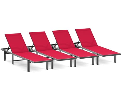 Pool Chaise Lounge Chair Set of 4, Outdoor Lounge Chairs
