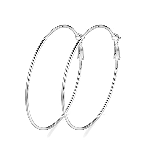 Dainty 80mm Silver Big Large Hoop Earrings For Women Sensitive Ears Fashion Round Circle Huggie Hypoallergenic Hoops Minimalist Hooped Jewelry Gifts Bff Birthday