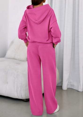 PRETTYGARDEN Womens Sweatsuits 2 Piece Set 2026 Casual Winter Long Sleeve Hoodie Loose Wide Leg Sweatpants Fall Tracksuit (Rose Red,X-Large) — view 4