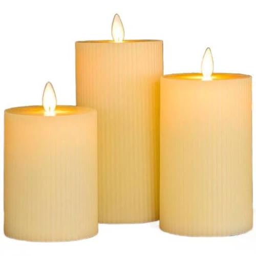 MOMENT Flameless LED Candles Set of 3 Pillar Candle Light 7/9/11 cm Battery Operated Electric Flickering Fake Candle for Ramadan Wedding Festival Restaurant Party Home Table Decor (White)