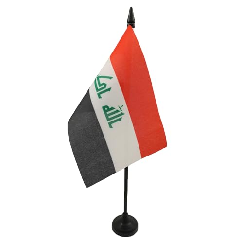 AZ FLAG Bandiera da Tavolo Iraq 15x10 cm Poliestere 100D Base Plastica