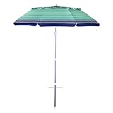 Bayside21 6.5ft folded Portable beach umbrella with sand anchor windproof, Push Button Tilt and Air vent UPF 50+ Protection Fits in a large Suitcase for Patio Garden Beach Pool Backyard, Blue Multi Stripe CA-1902