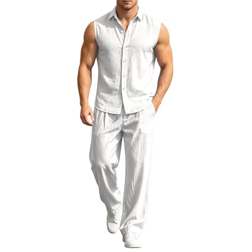 Survêtement streetwear respirant en coton lin : ensemble homme été 2 pièces