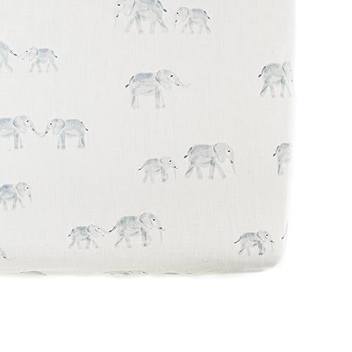 Image of Pehr Crib Sheet, Follow Me Elephant | Breathable Brushed Organic Cotton for Soft Sleep | Fits Standard Crib Mattresses up to 52 inchL x 28 inchW x 8 inchH