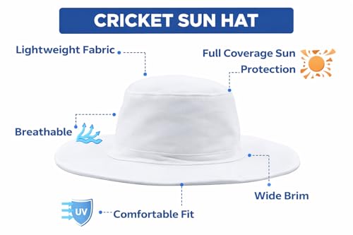 Image of White Sun Hat Cap for Men Women Wide Brim UV Protection Lightweight Breathable Summer Beach Travel Outdoor Stylish Comfortable Cricket Hat