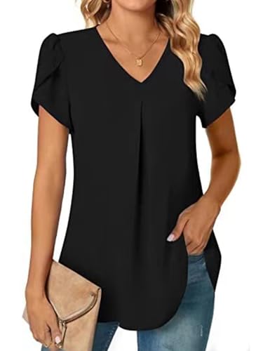SHEKINI Chemisier Femme Chic et Élégant à Col en V Blouse Femme Été Manches Courtes Tunique...